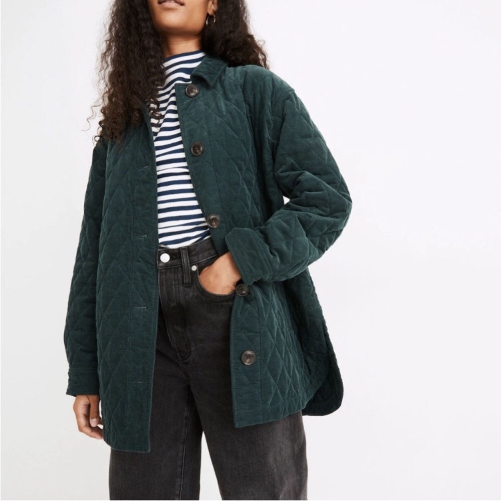 Madewell Belrose Shirt-Jacket in Quilted Corduroy Midnight Green XS
